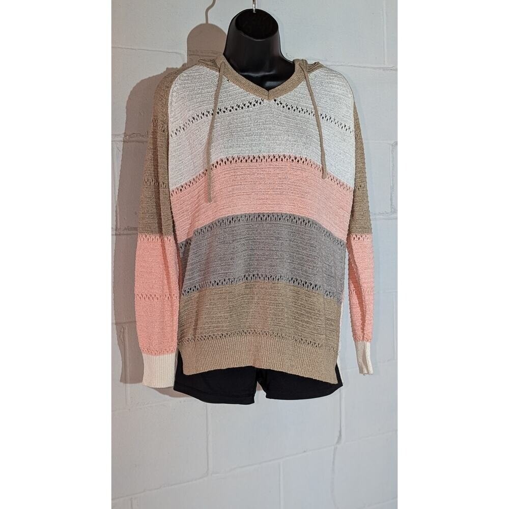 Striped Knit Hoodie Sweater Lightweight Pullover Casual Cute Large